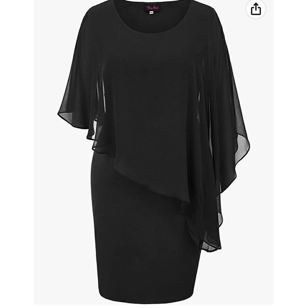 Hanna Nikole Women's Sleeveless Cape Dress with Chiffon Overlay Bodycon Dress